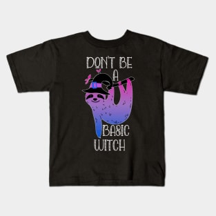 Bisexual Sloth Basic Witch Pun Halloween Bi Pride Colors Kids T-Shirt